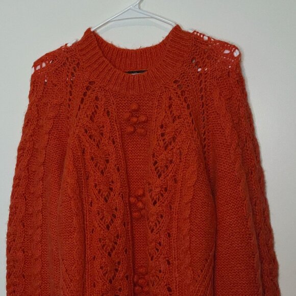 J.Crew Womens Orange Cable Knit  Poinele Sweater With Popcorn Flowea Sweater 3x - Picture 2 of 9